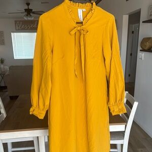 Emma & Michele Yellow/Mustard Tie Front Mock Neck Dress NEW** LSU